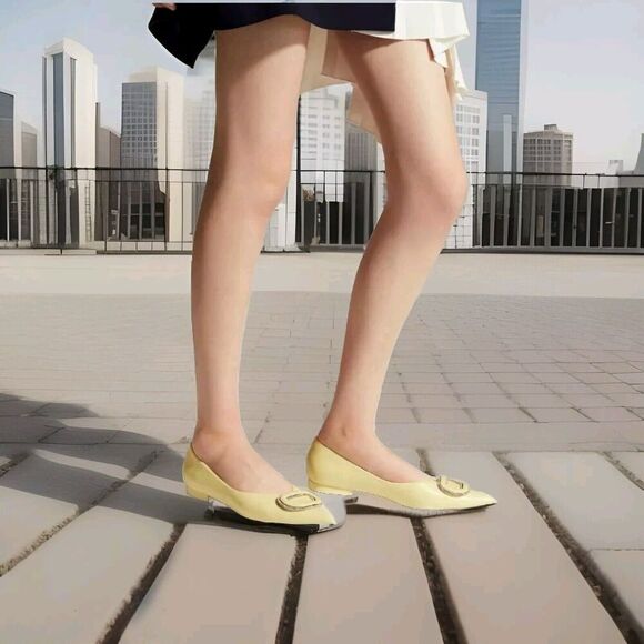 New! C.Paravano Leather Pointed Toe Flats Crystal Buckle Yellow US 8.5 $118 - Picture 1 of 14